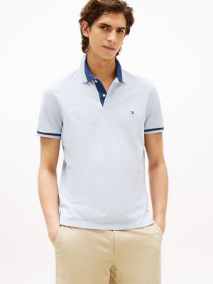 Regular Fit Two-Tone Collar Polo, Heathered Blue