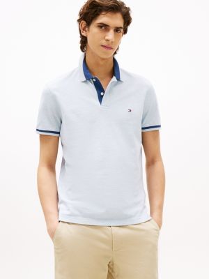 Regular Fit Two-Tone Collar Polo, Heathered Blue