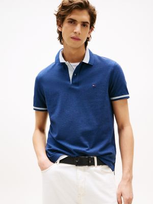 Regular Fit Two-Tone Collar Polo, Preppy Navy Heather