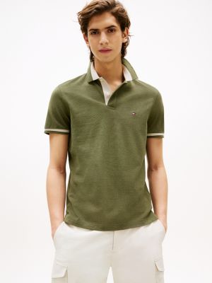 Regular Fit Two-Tone Collar Polo, Battle Green Heather