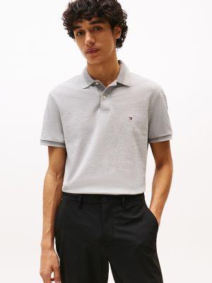 Regular Fit Two-Tone Collar Polo, Light Grey Heather