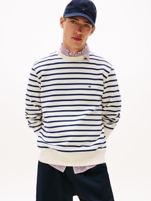 Stripe Terry Crewneck Sweatshirt, Preppy Navy/Ivory Petal Stripe