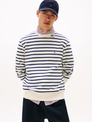 Stripe Terry Crewneck Sweatshirt, Preppy Navy/Ivory Petal Stripe