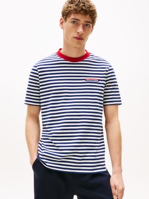 Monotype Logo Stripe T-Shirt, Ivory Petal/Navy Stripe