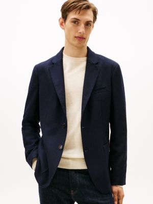 Wool-Blend Flannel Blazer, Navy
