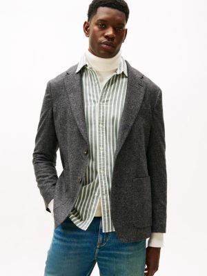 Wool and Silk Donegal Blazer, Dark Grey Heather