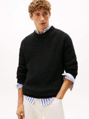 Alpaca Wool-Blend Crewneck Sweater, Black