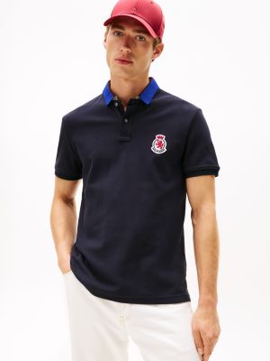 Regular Fit Herringbone Collar Polo, Navy
