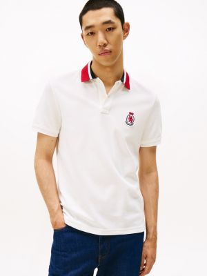 Regular Fit Herringbone Collar Polo, Ecru