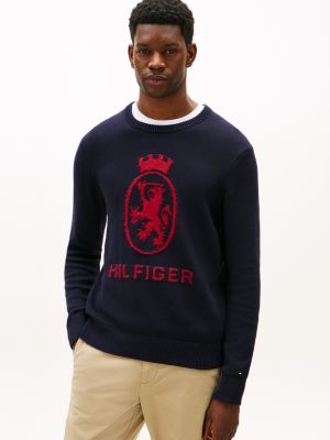 Intarsia-Knit Crest Logo Sweater, Navy/Regatta Red
