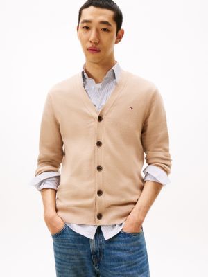 Cotton-Cashmere Blend Cardigan, Coastal Taupe