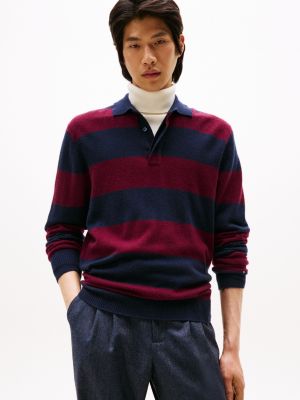 Wool-Cashmere Blend Sweater Polo, Navy/Deep Rouge