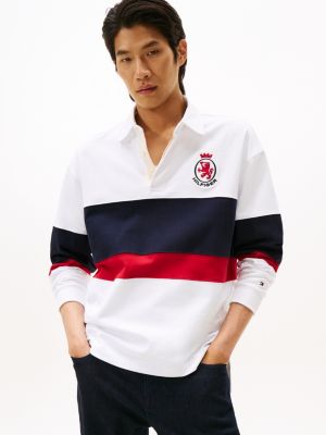 Relaxed Crest Logo Chest Stripe Rugby, White