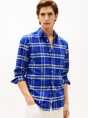 Regular Fit Check Brushed Oxford Shirt, Wedge Blue Check