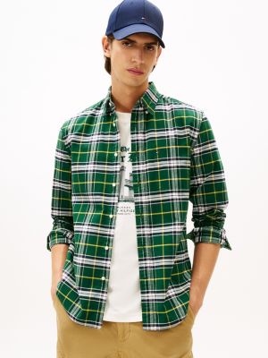 Regular Fit Check Brushed Oxford Shirt, Ornamental Green Check