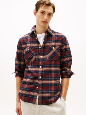 Brushed Flannel Tartan Print Shirt, Deep Burgundy Check
