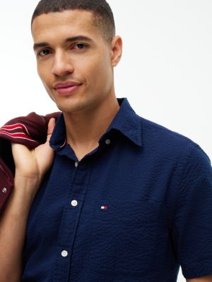 Мужская рубашка Tommy Hilfiger Regular Fit Seersucker, цвет: Карбоновый тёмно-синий — фото 3