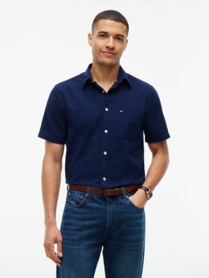Regular Fit Seersucker Shirt, Carbon Navy