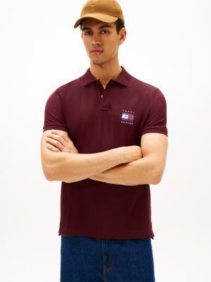 Regular Fit 1985 Flag Graphic Pique Polo, Deep Burgundy