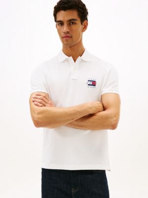 Regular Fit 1985 Flag Graphic Pique Polo, Ecru