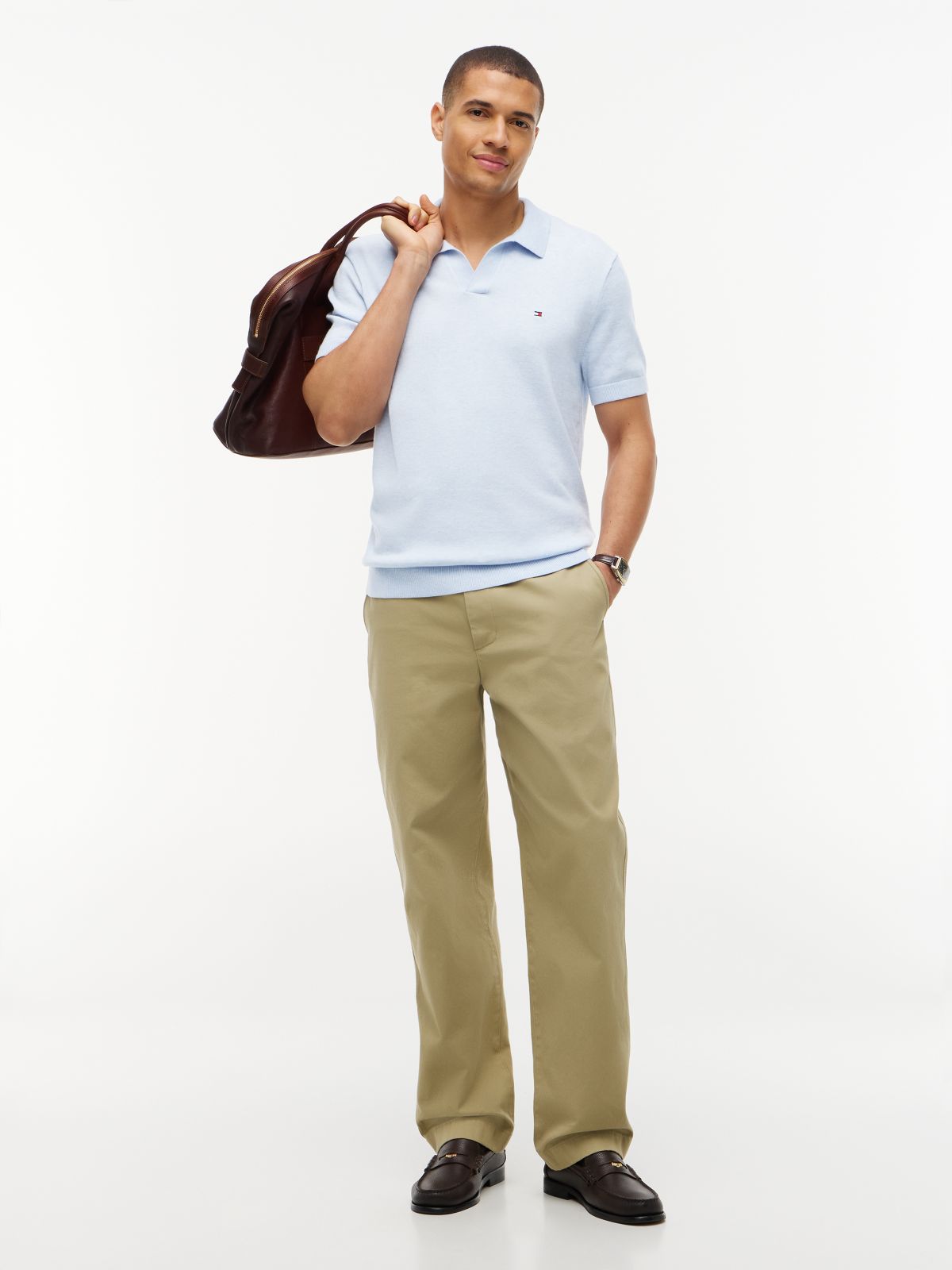 Classic Short-Sleeve Sweater Polo — Sky Blue