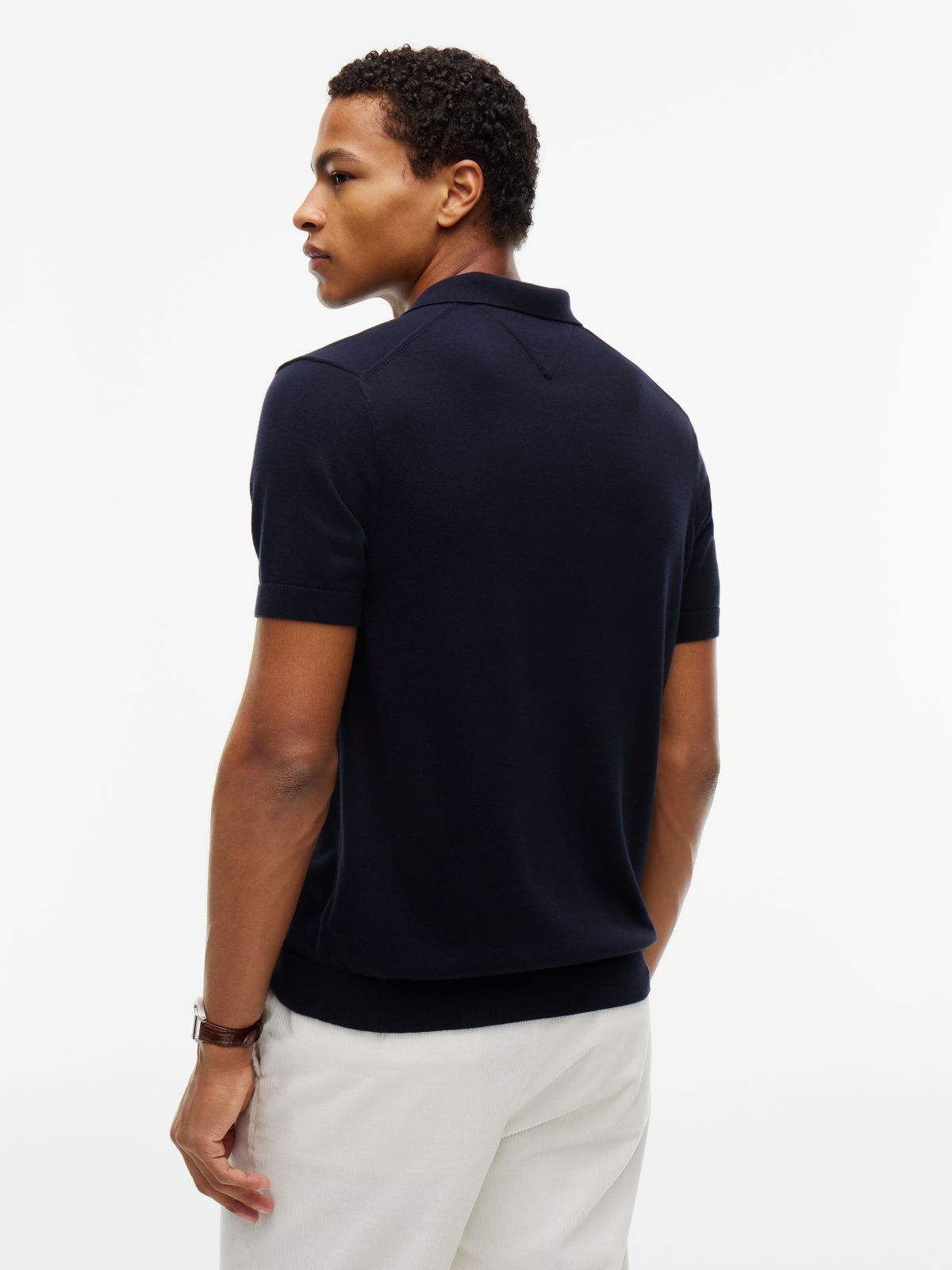 Classic Short-Sleeve Sweater Polo — Navy Blue