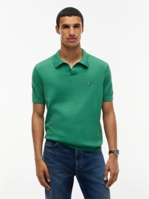 Мужские рубашки Tommy Hilfiger Classic Short-Sleeve Sweater Polo, цвет: Зелёный