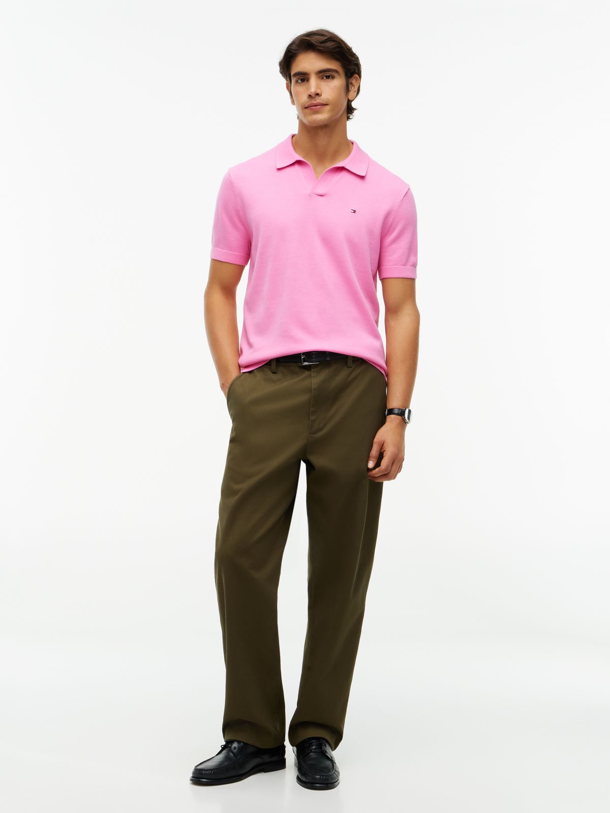 Classic Short-Sleeve Sweater Polo — Blush