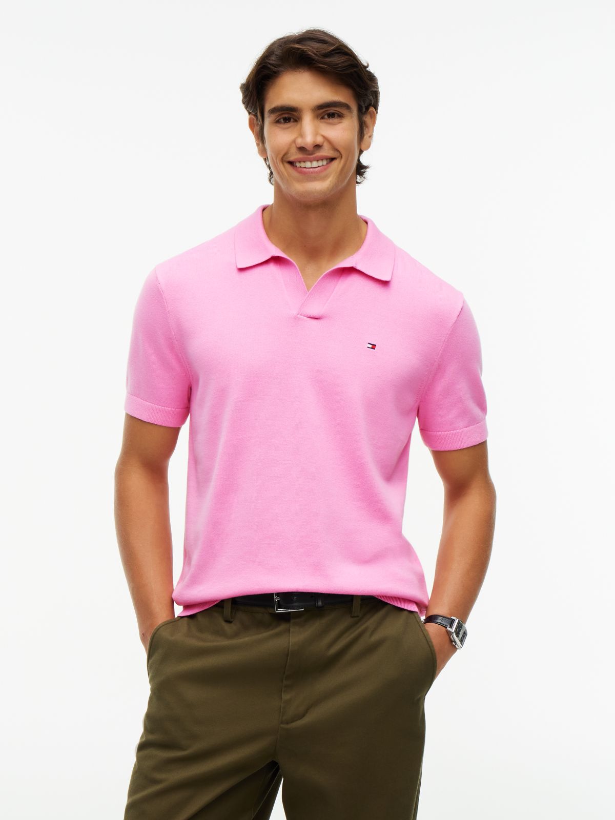 Classic Short-Sleeve Sweater Polo — Blush