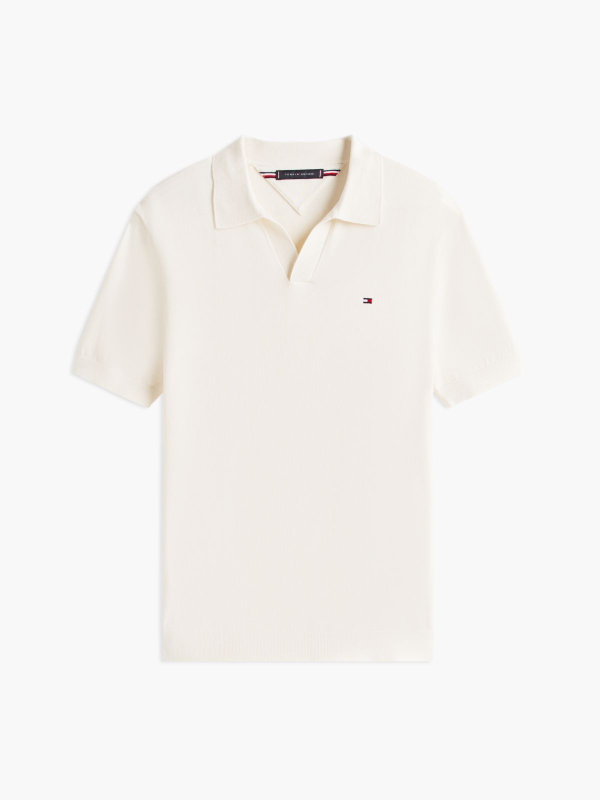 Classic Short-Sleeve Sweater Polo — Ivory Petal