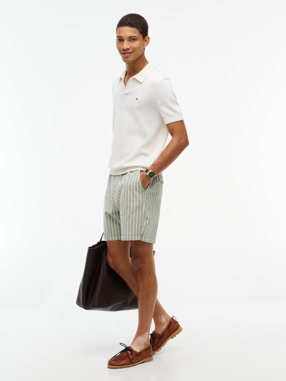 Classic Short-Sleeve Sweater Polo — Ivory Petal