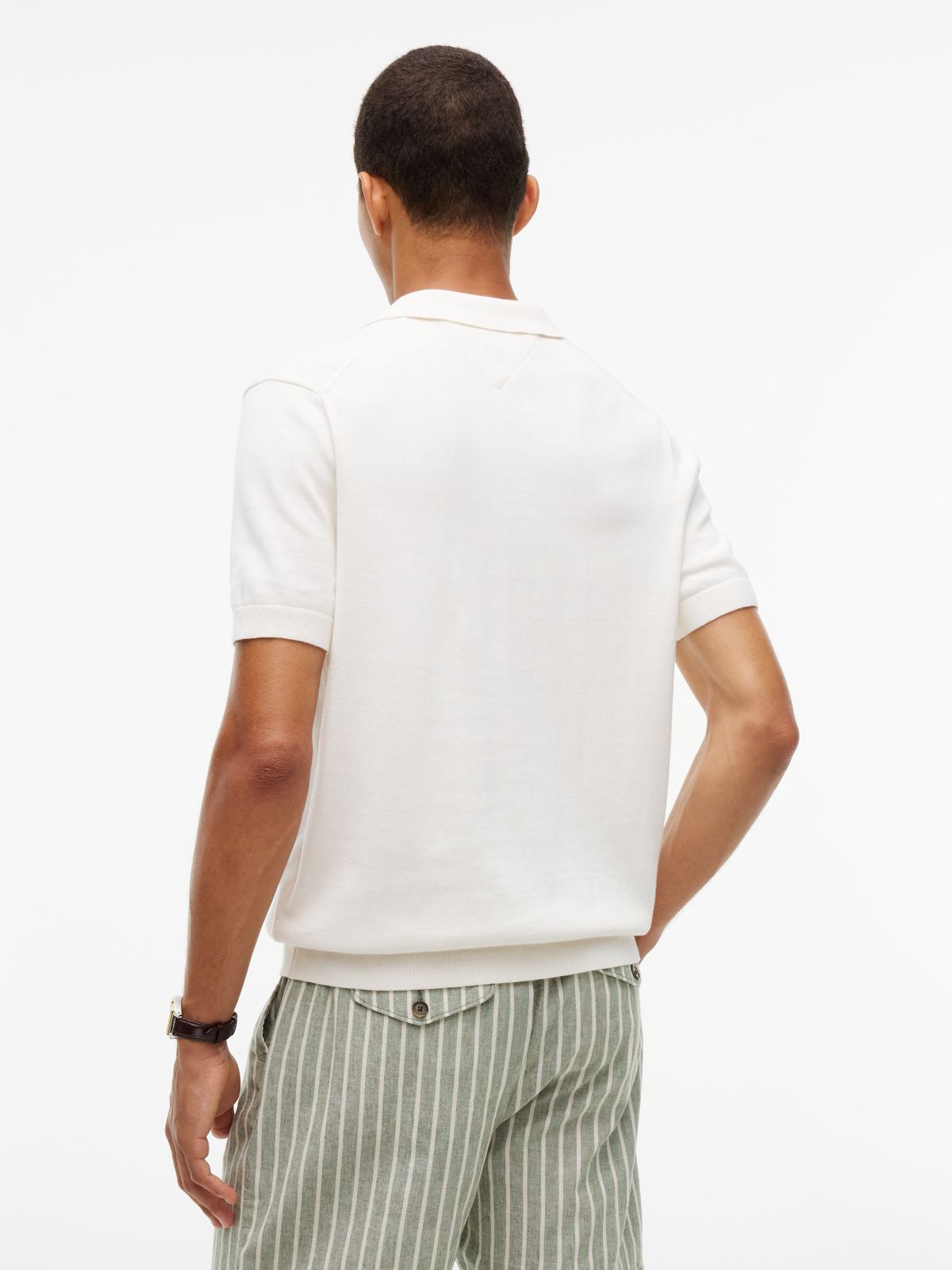 Classic Short-Sleeve Sweater Polo — Ivory Petal