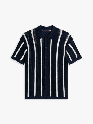 Short-Sleeve Stripe Open-Knit Overshirt | Tommy Hilfiger