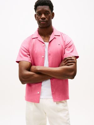 Regular Fit Linen-Blend Camp Shirt, Vintage Rosy
