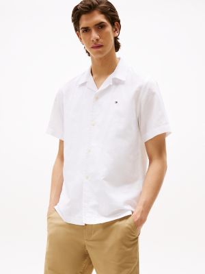 Regular Fit Linen-Blend Camp Shirt, White