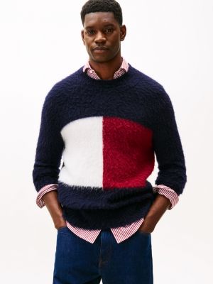 Relaxed Wool-Alpaca Blend Flag Sweater, Navy