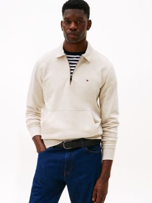Classic Zip Polo Sweatshirt, Heathered Oatmilk