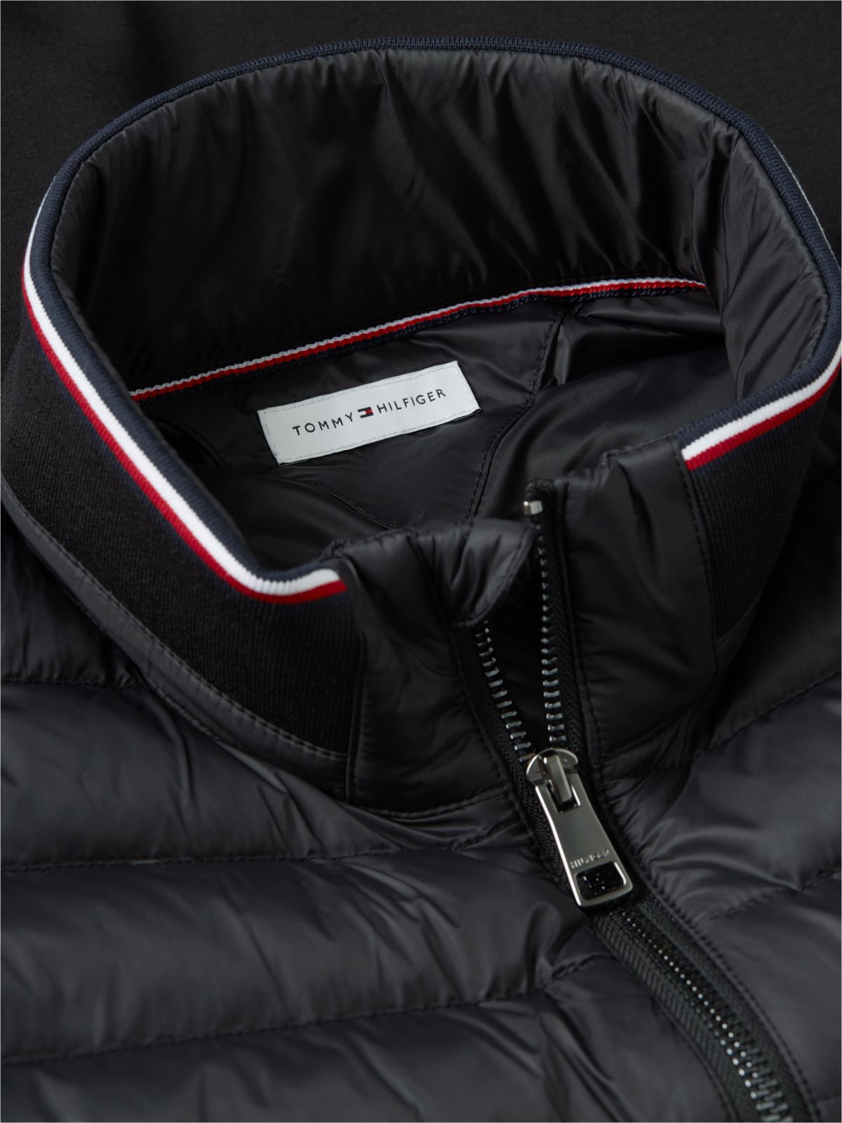 Mixed Media Zip Sweatshirt Puffer — Black