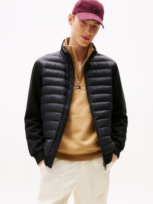Mixed Media Zip Sweatshirt Puffer, Black