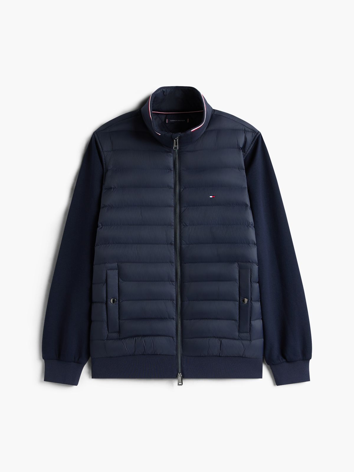 Mixed Media Zip Sweatshirt Puffer — Navy