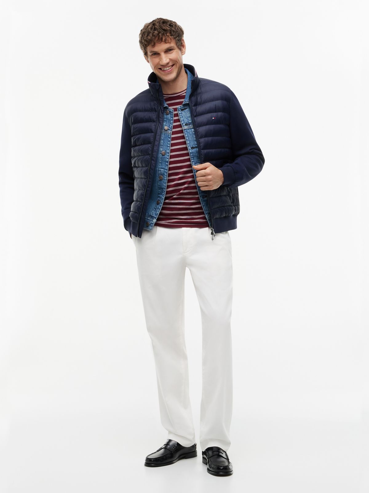 Mixed Media Zip Sweatshirt Puffer — Navy