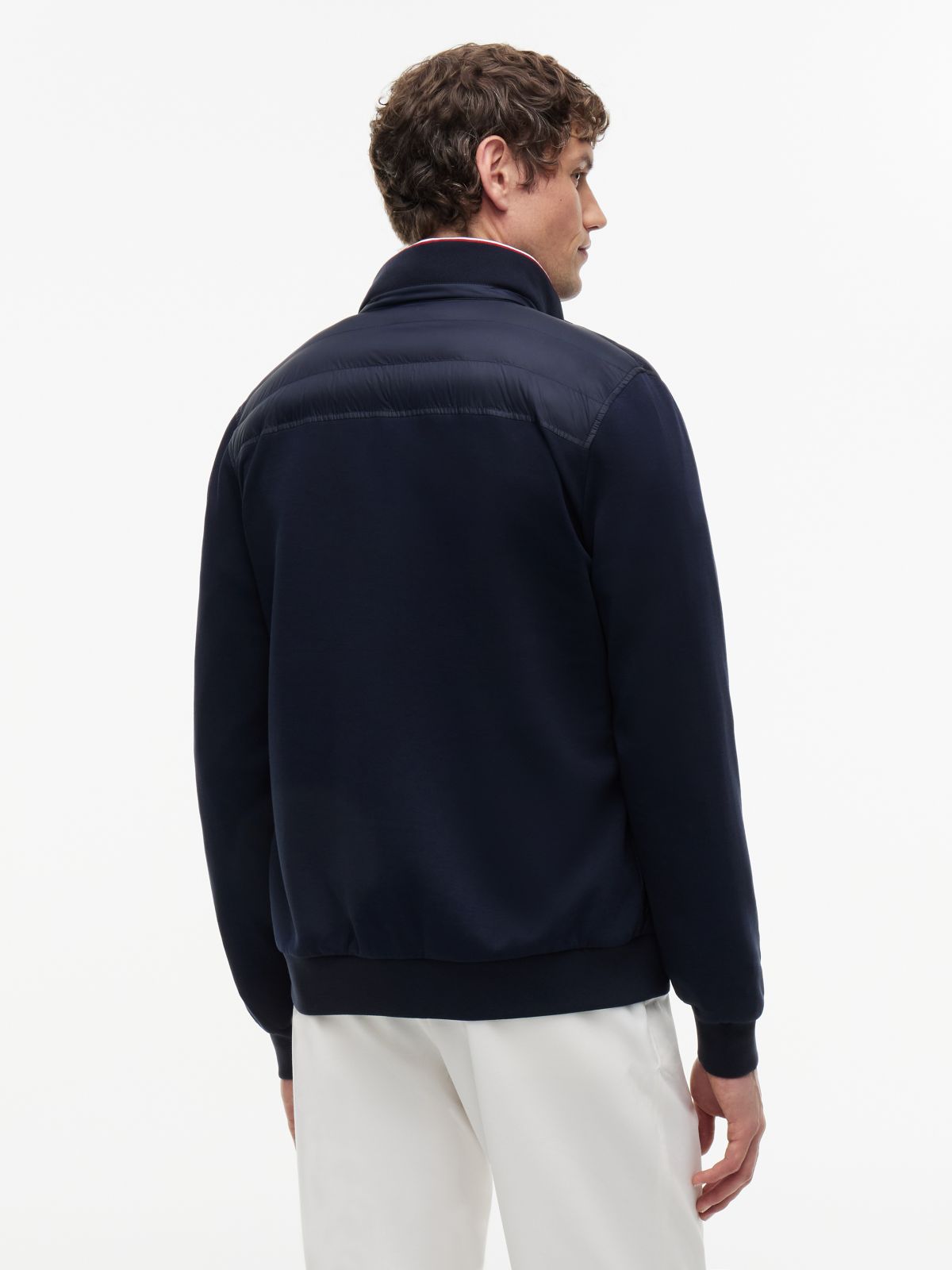 Mixed Media Zip Sweatshirt Puffer — Navy