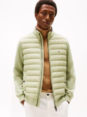 Mixed Media Zip Sweatshirt Puffer, Earth Sage