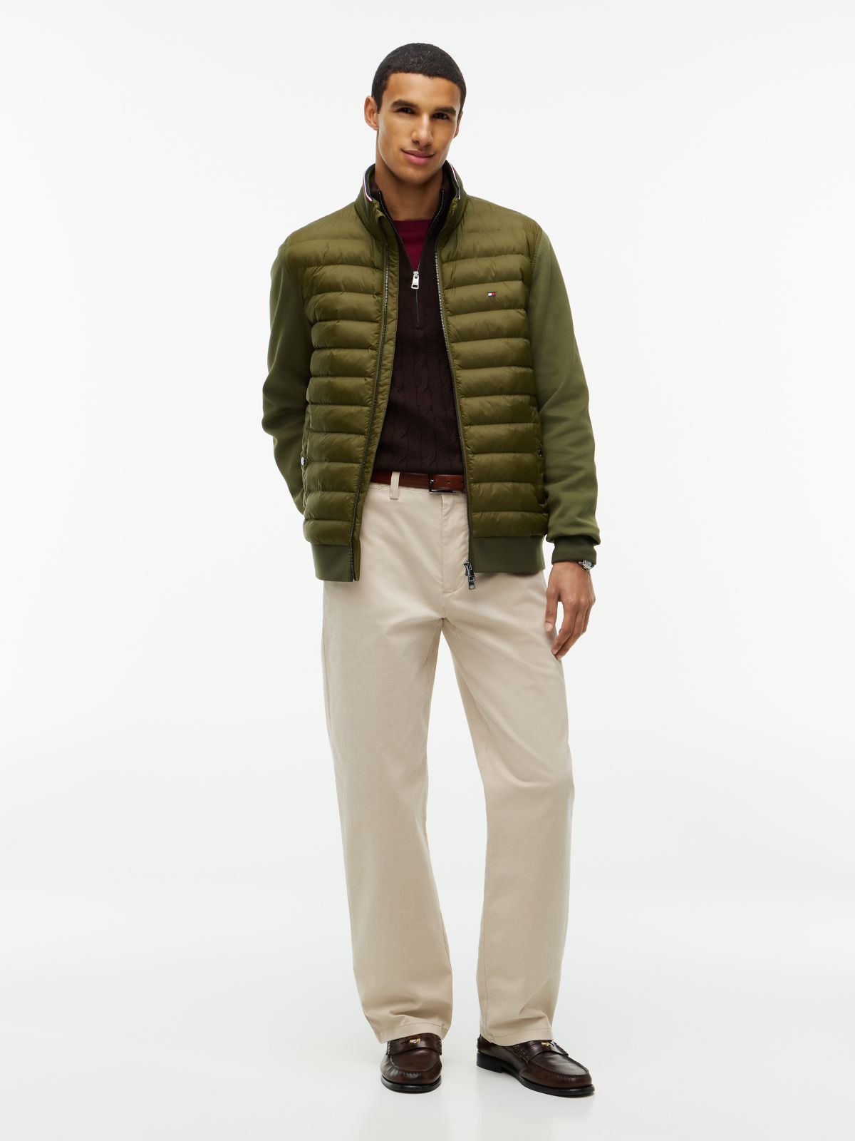 Mixed Media Zip Sweatshirt Puffer — Huntsman Green