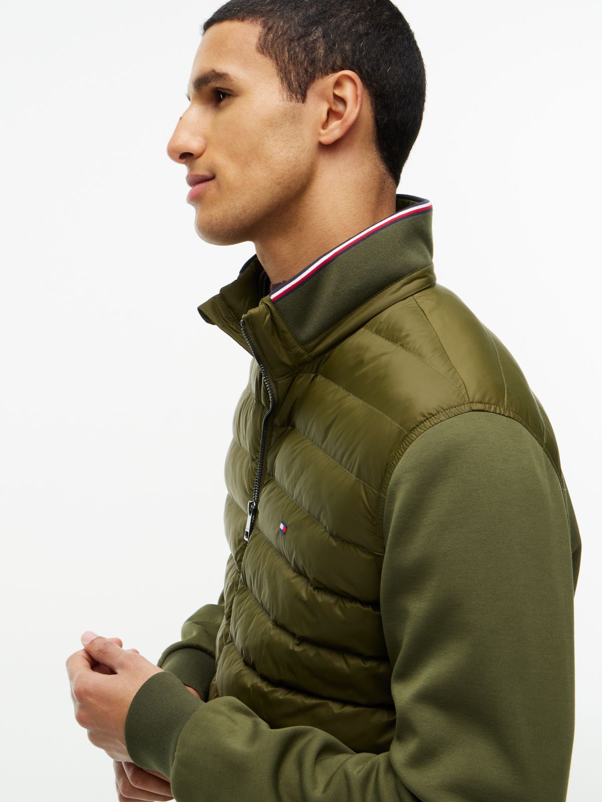 Mixed Media Zip Sweatshirt Puffer — Huntsman Green