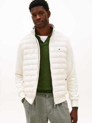 Mixed Media Zip Sweatshirt Puffer, Ivory Petal