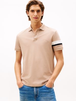 Regular Fit Signature Stripe Sleeve Polo, Coastal Taupe