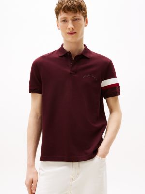 Regular Fit Signature Stripe Sleeve Polo, Deep Burgundy