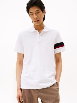 Regular Fit Signature Stripe Sleeve Polo, White