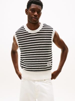 APXGP Collection Stripe Sweater Vest, Black/Ivory Petal Stripe